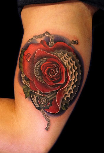 Bicycle Rocycle Rose tattoo by Andres Acosta
